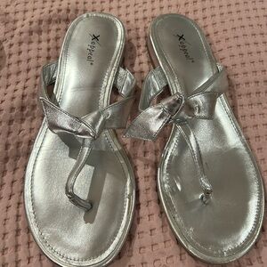 Xappeal- Silver Metallic Flip Flop Sandals- Tie Front- Size 10